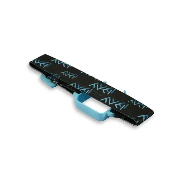 Omnipod insulin patch pump adjustable armband with Dia-Style colored clip in blue and light blue.