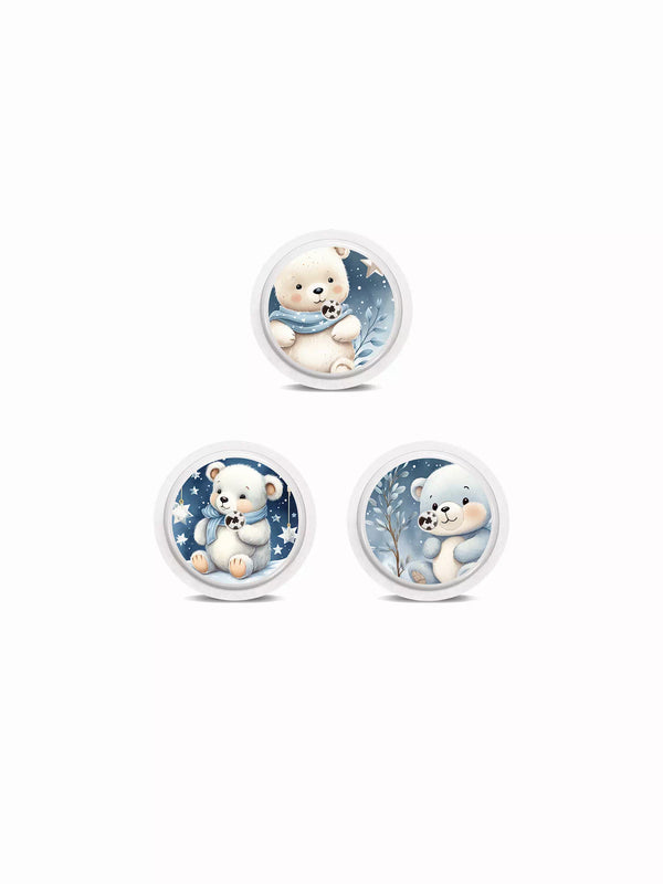 Freestyle Libre Christmas stickers with holiday-themed bear designs.