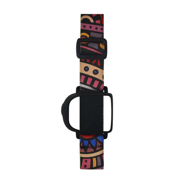 Omnipod insulin patch pump armband with colorful design, adjustable for active lifestyles.