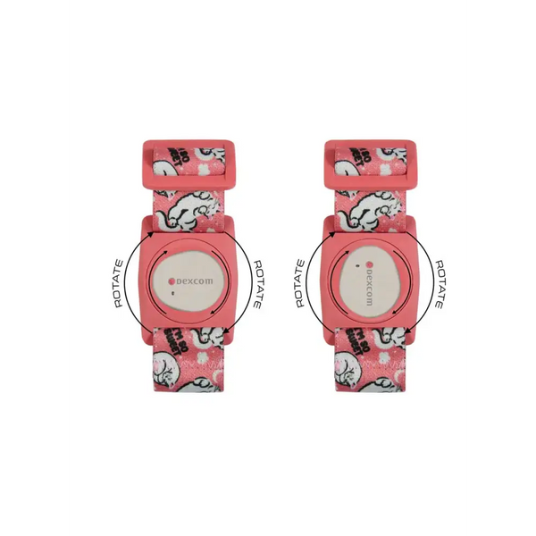 Pink digital watch with cartoon elephant pattern on Dia-Style Kiddy Dexcom G7 sensor armband