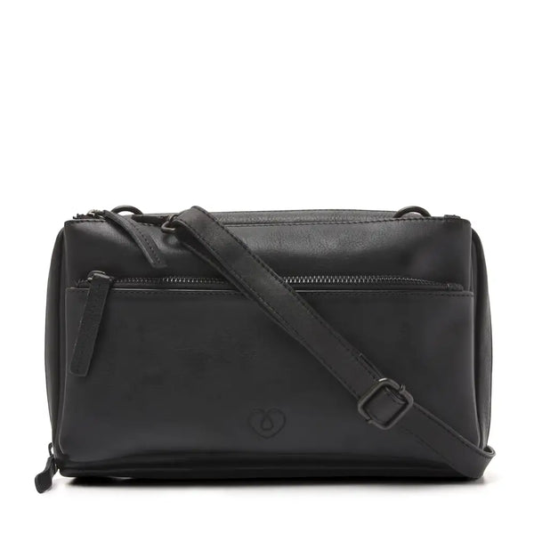 Black Leather Diabetic Supplies Shoulder Bag - MARLY front view