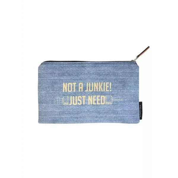 Zipper bag for diabetics with quote design, ideal for storing glucose meters and diabetic supplies.