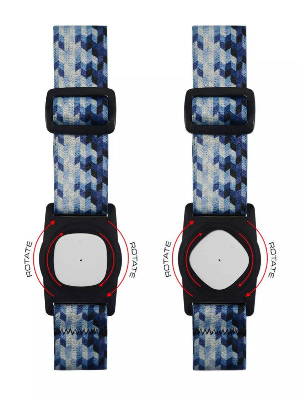 Simplera Sync Sensor Armband with Rotating Clip in Dia-Style graphic design, showcasing adjustable straps and sensor alignment feature.