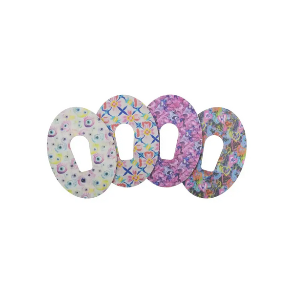 Spring-themed Dexcom G6 sensor patches with colorful floral designs for secure, durable wear.