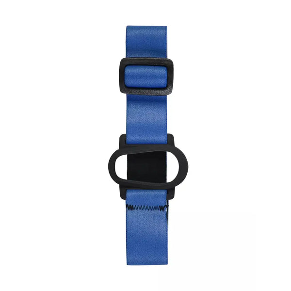 Dexcom G6 adjustable armband in electric blue with black buckle for secure sensor fit.
