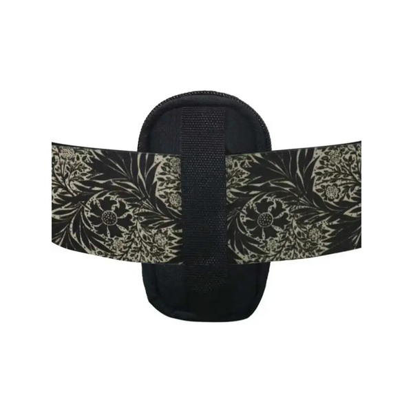 Compact black pouch for glucose meter with decorative belt loop and floral pattern strap designed for Dia-Utility Belt compatibility