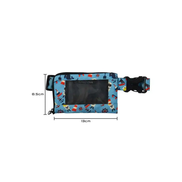 Insulin pump belt with window for kids, adjustable, colorful design, easy monitoring.