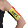 Glucose sensor and pod armband with Belgian flag design for diabetics.