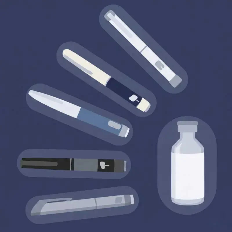 Insulin pens and vial for finding compatible pen cases, cooling wallets and needle tubes Bild