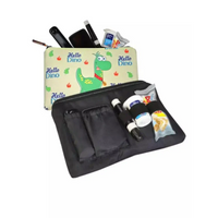 Zipper bag for diabetics featuring dino design with compartments for glucose meter and supplies.