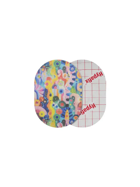 Colorful Dexcom G7 sensor patch from the Childhood Memories Collection with secure and breathable fit.