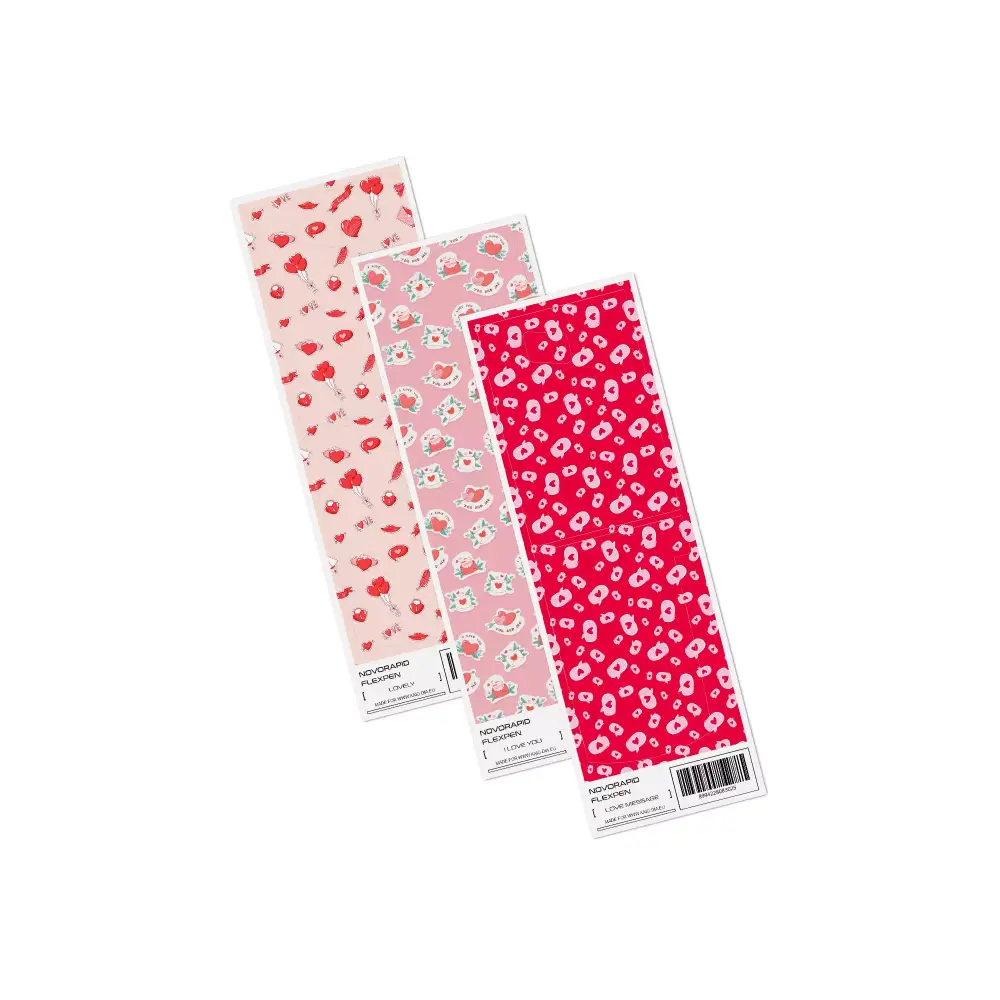 NovoRapid Flexpen Valentine's Day themed stickers with romantic heart and love motifs