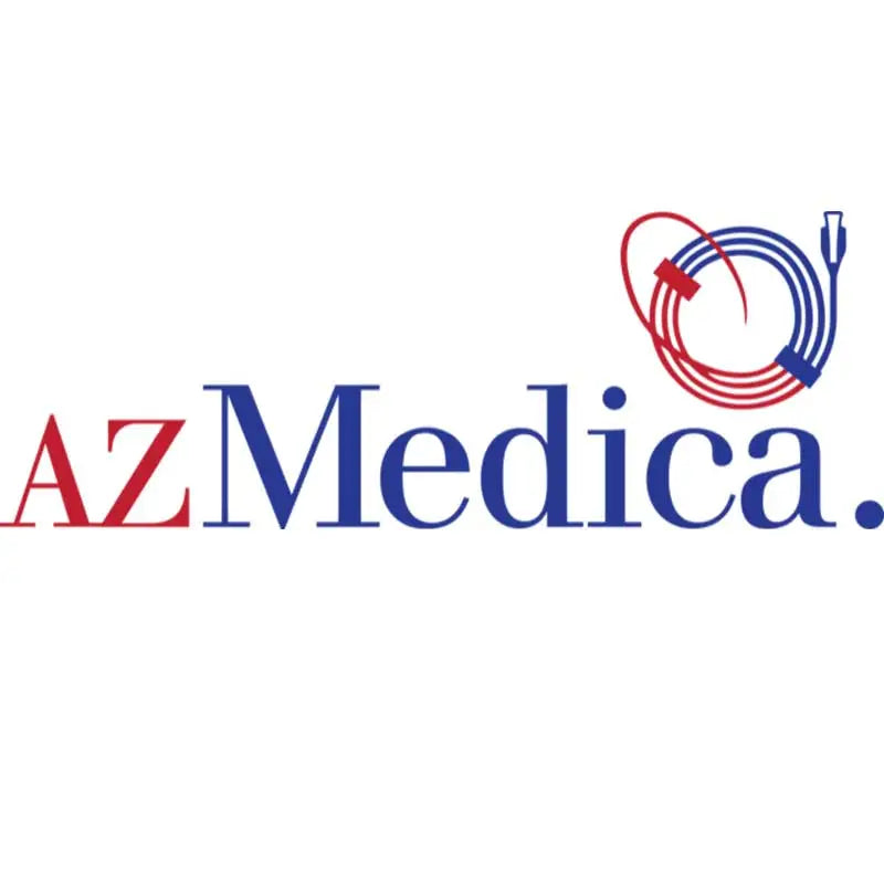AZMedica logo with red "AZ" and blue "Medica," featuring a coiled red and blue cable icon. Bild