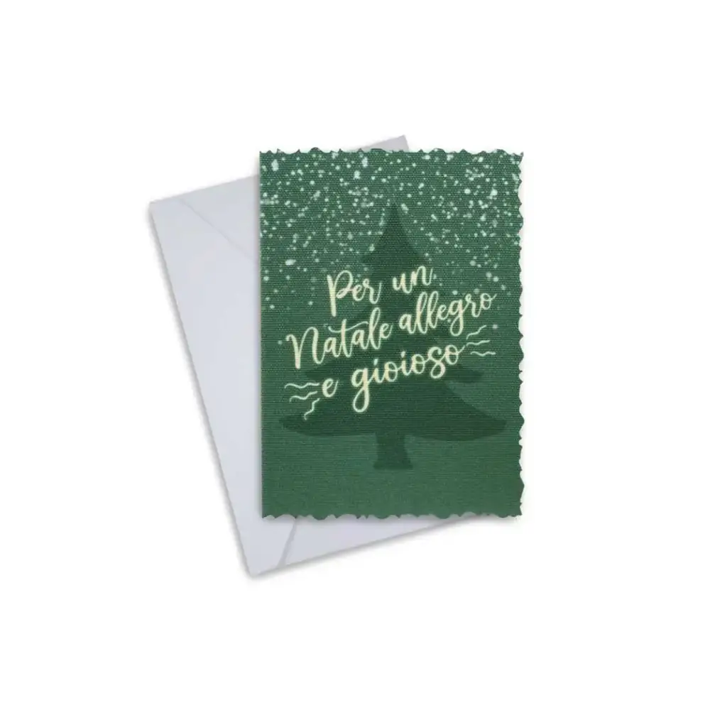 Elegant Christmas Greeting Card with festive tree design and envelope.