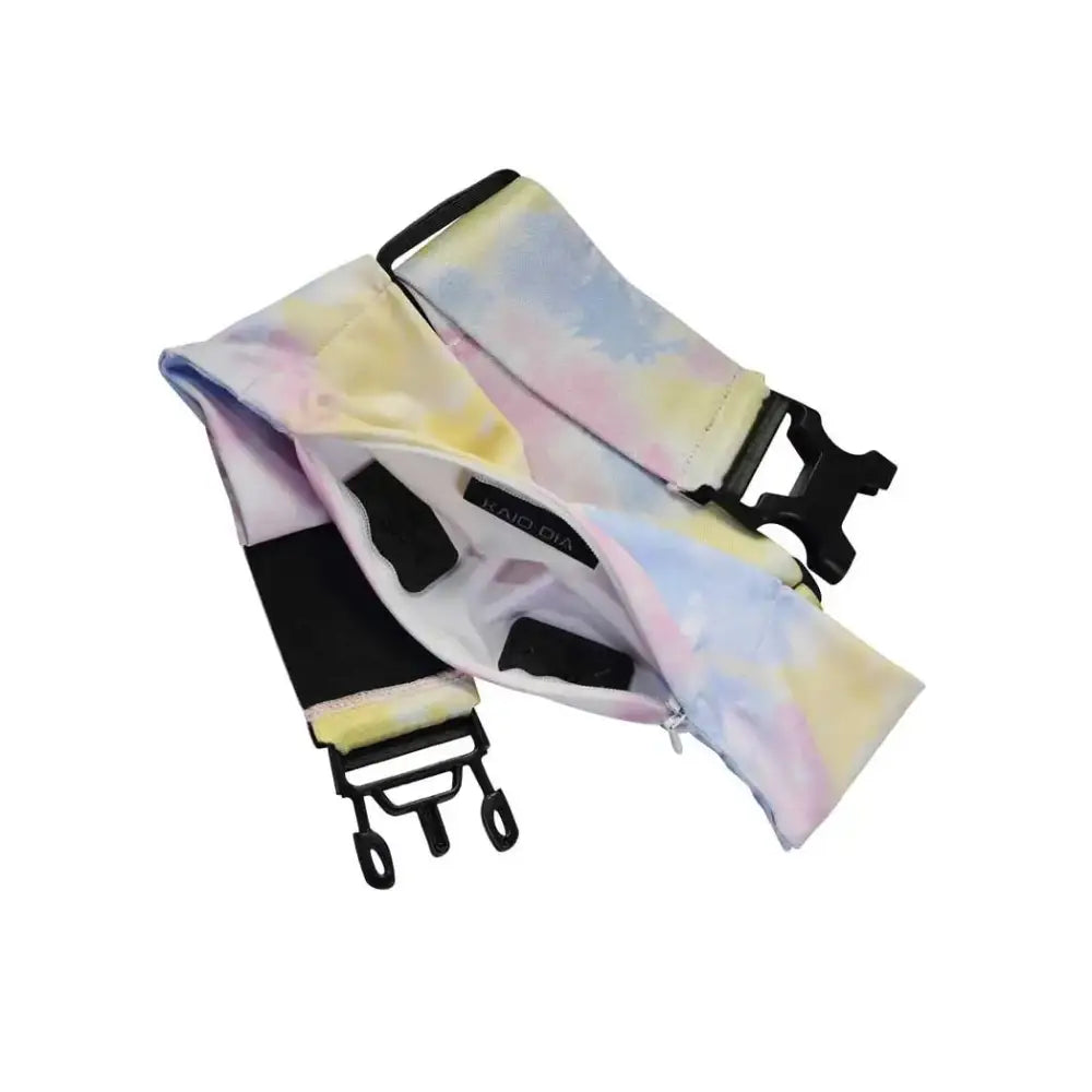 Adjustable insulin pump belt Dia-Belly Belt in vibrant colors with reinforced tubing openings.