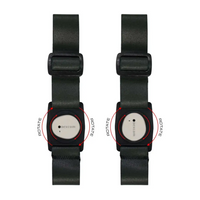 Dexcom G7 grey adjustable armband with rotating clip, elastic strap for sensor placement.