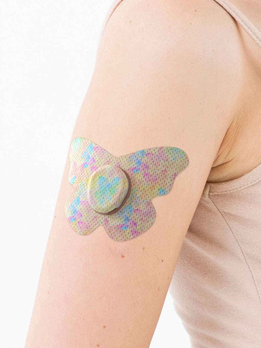 Fixierpflaster für Dexcom G7, Form Schmetterling, am Arm, Nahaufnahme