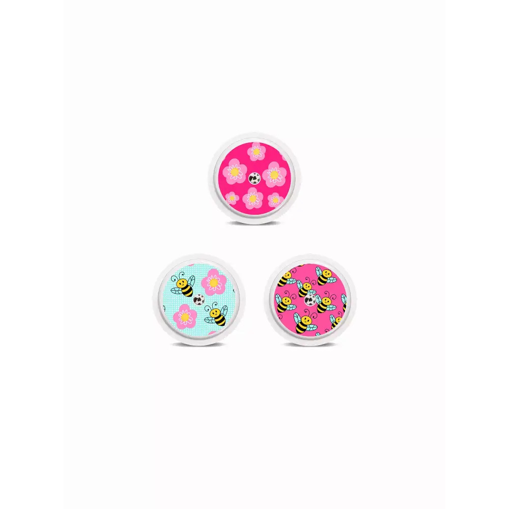 Freestyle Libre 2 Sensor Stickers - Spring Edition 2024 with floral and bee designs.