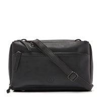 Black Leather Diabetic Supplies Shoulder Bag - MARLY front view