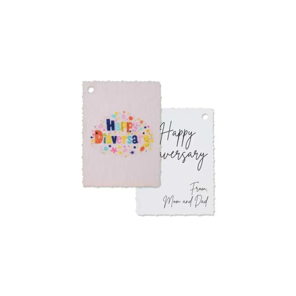 Diaversary Gift Tags on canvas with colorful designs and handwritten messages.