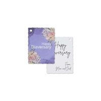 Diaversary Gift Tags with floral and text designs on canvas, blank for personal messages.