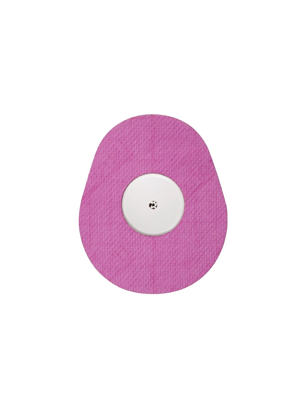 FreeStyle Libre 2 drop shape patch in pink solid color, breathable adhesive overpatch to help support sensor wear