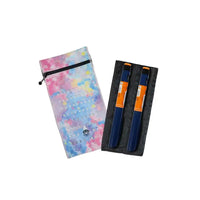 Insulin cooling wallet holding two insulin pens with tie-dye design, compact and portable.