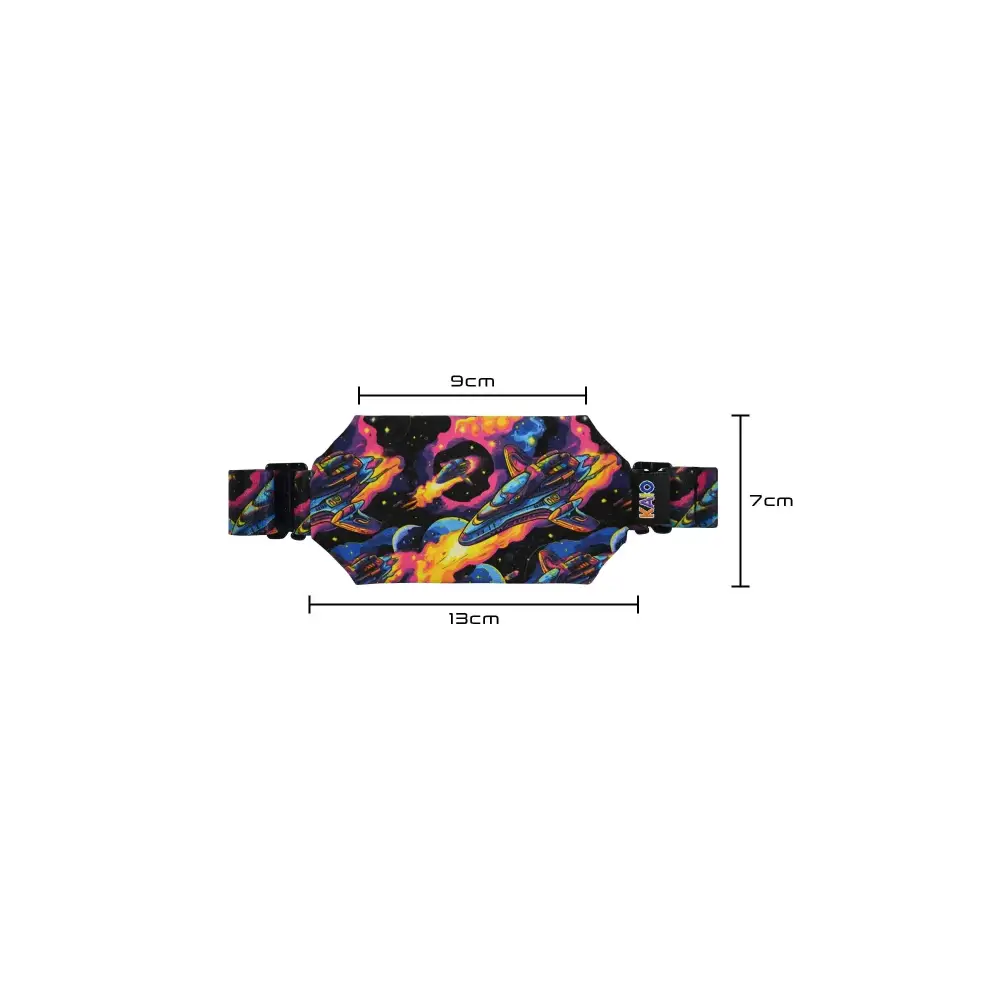 Colorful insulin pump pouch for children featuring an abstract swirling pattern