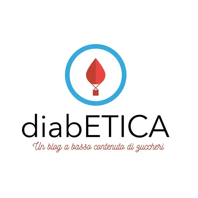Diabetica blog logo: red blood drop in blue circle, with "Diabetica" text and "Un blog a basso contenuto di zuccheri. Bild