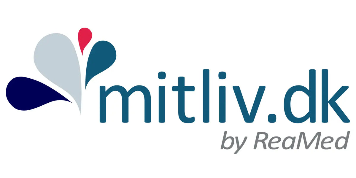 Mitliv.dk by ReaMed logo with blue, grey, and red heart-shaped elements. Bild