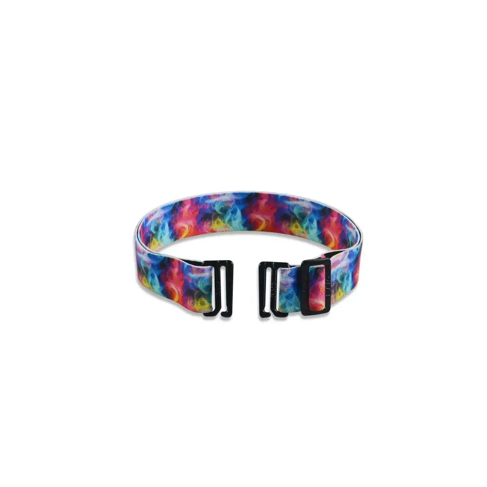 Adjustable colorful belt for kids' insulin pump pouches with secure clips.