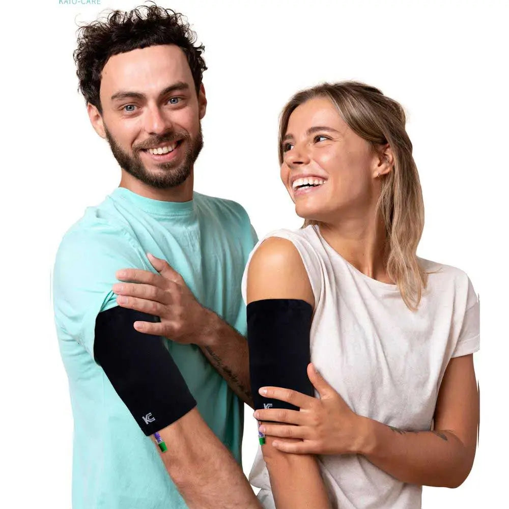 picc line arm sleeve black worn by adults showing fit and coverage for catheter protection and daily use
