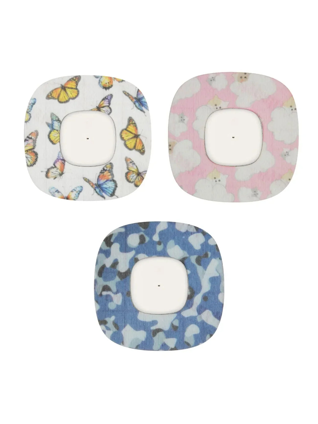 Kinder-Fixierpflaster für Simplera Sync, Designs mit Schmetterlingen und blauem Camouflage