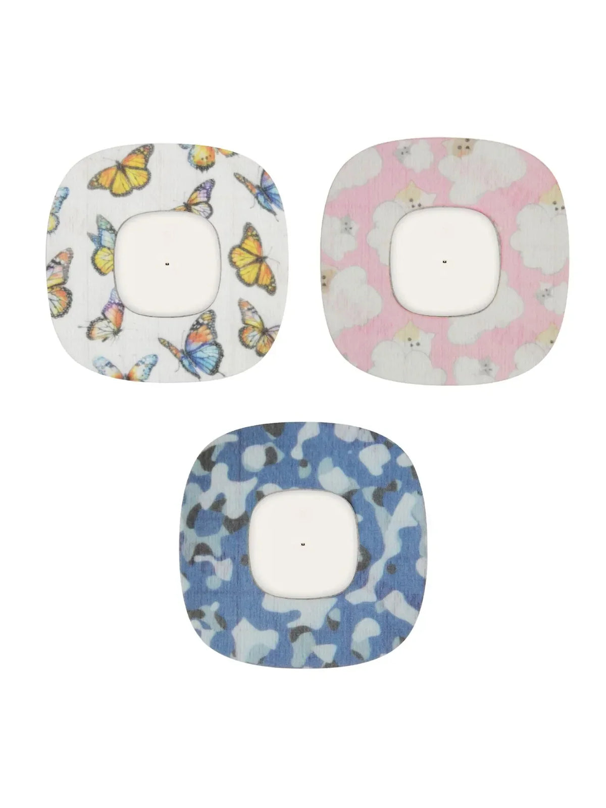 Kinder-Fixierpflaster für Simplera Sync, Designs mit Schmetterlingen und blauem Camouflage
