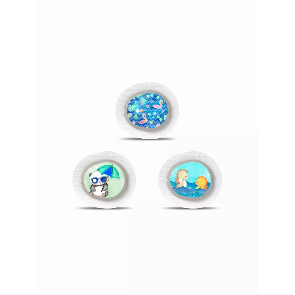 Dexcom G7 Stickers - Summer Edition with vibrant beach and ocean motifs, 3 unique designs.