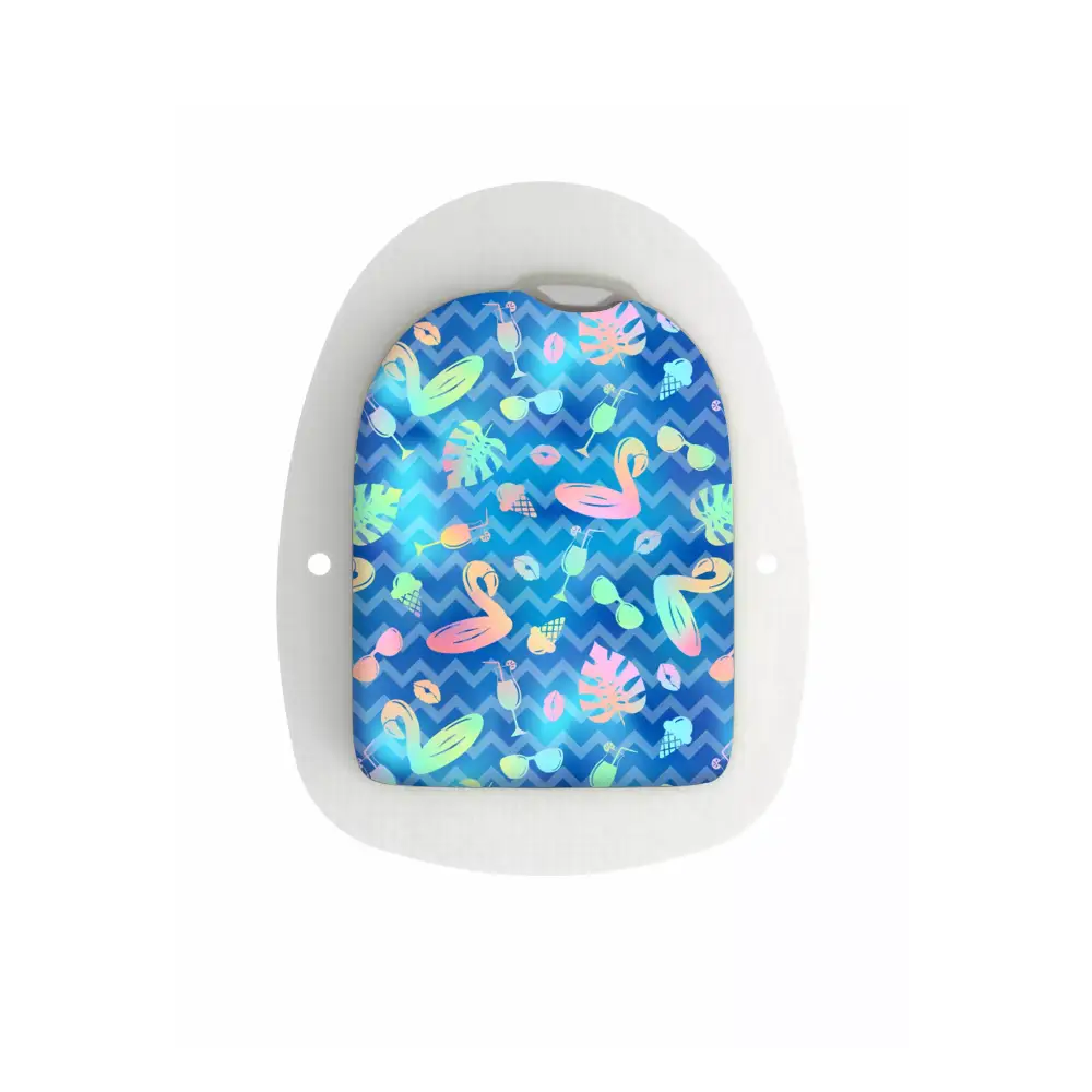 Omnipod Pod Sticker with vibrant summer flamingo design.