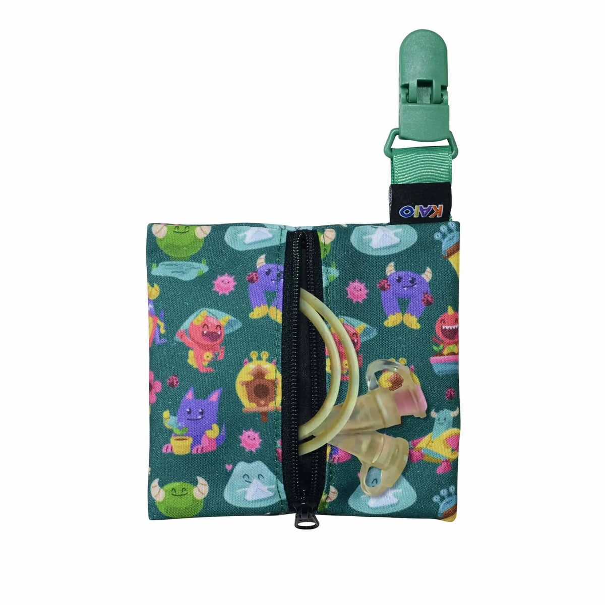 medical tube pouch kids green monsters print zippered pouch for safe medical tubing storage and portability