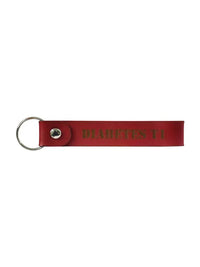 Diabetes T1 leather keychain in red with metal ring, Kaio-Key Hanger.