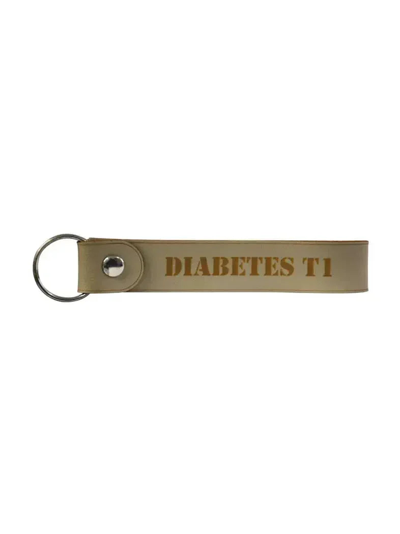 Diabetes Type 1 leather keychain Kaio-Key hanger in taupe with durable ring.