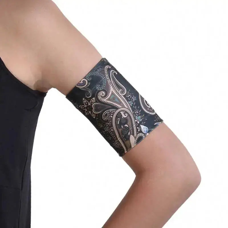 CGM armband Ethnic Edition with stylish print, protects glucose sensors, comfortable stretchy fabric.