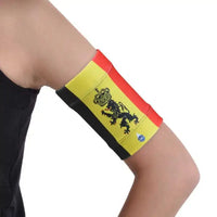 Glucose sensor and pod armband with Belgian flag design for diabetics.