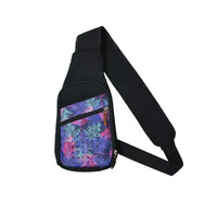 Shoulder bag with insulin cooling system, Dia-GO! Lite, black with colorful print, lightweight diabetes organization bag.