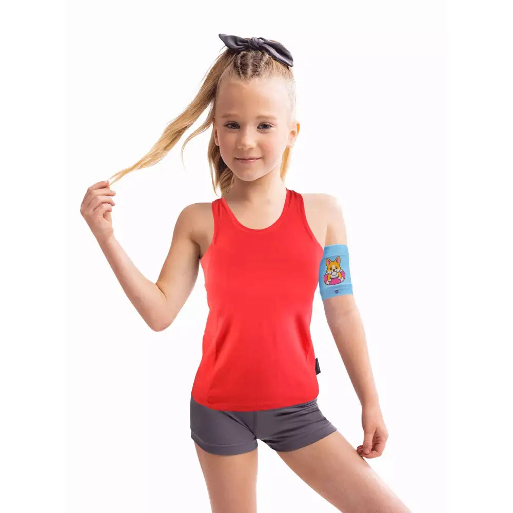 Children’s tank top with insulin pump pockets, Dia-T.Top Kids, red.