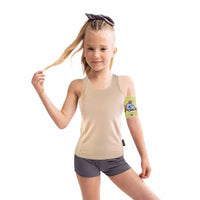 Children's tank top for insulin pump with integrated pockets.