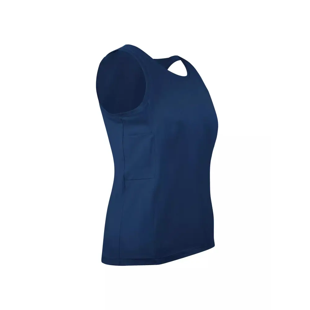 Tank top for insulin pump with integrated side pocket in navy blue.