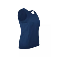 Tank top for insulin pump with integrated side pocket in navy blue.