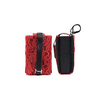Universal insulin pump pouch in vibrant lace design with carabiner and belt loop, ideal for stylish and secure attachment.
