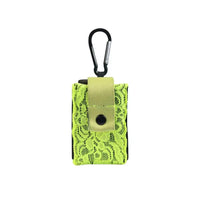 Neon lace insulin pump pouch with carabiner attachment.