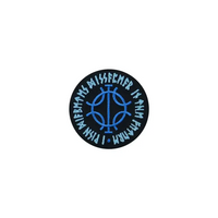 Viking-inspired embroidered diabetes awareness iron-on patch with Nordic runes.